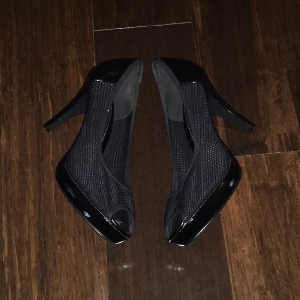 Impo Black Mesh Open Toe High Heels